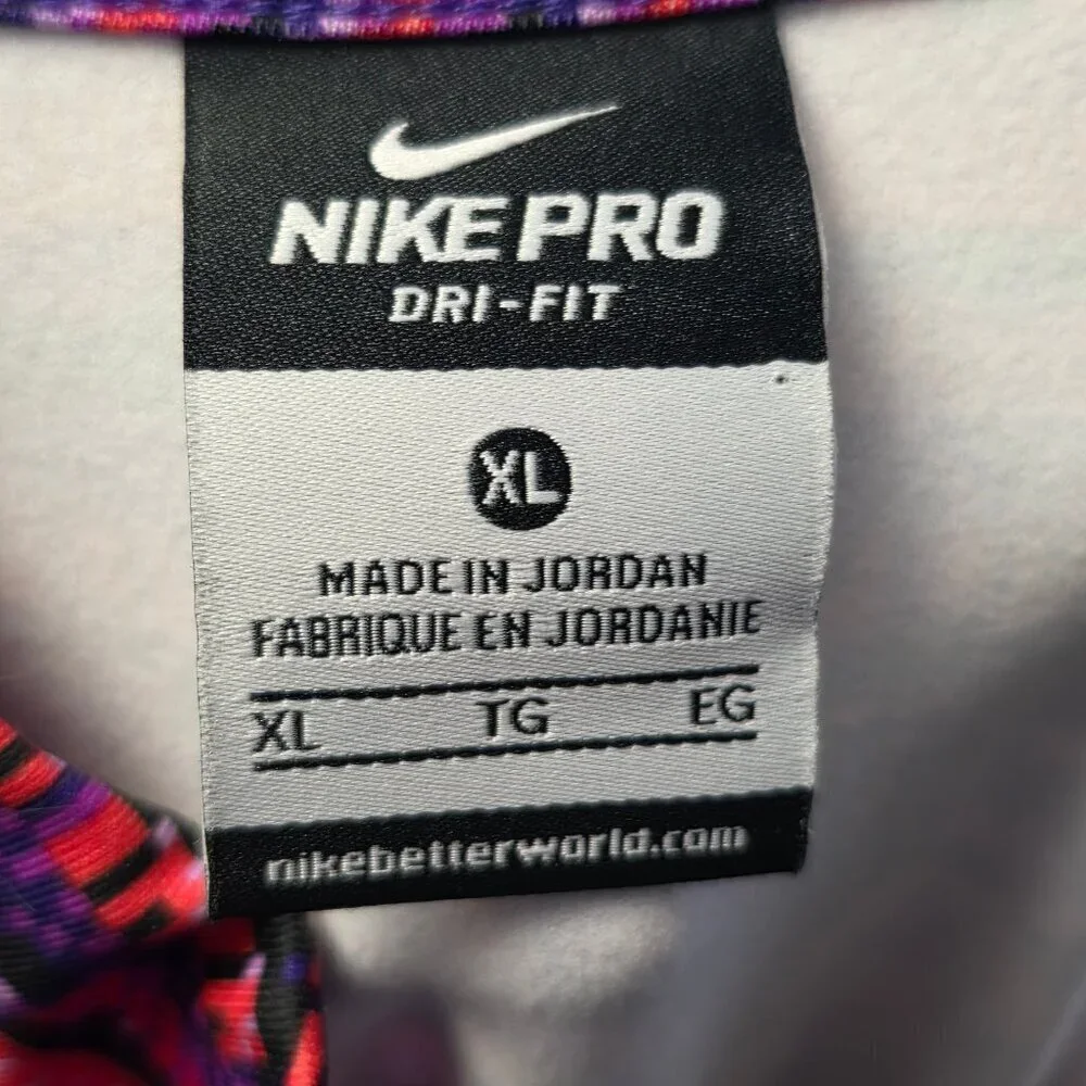 Women's Nike Pro 1/2 Zip Pullover XL Pink Purple Multi Print Athletic
